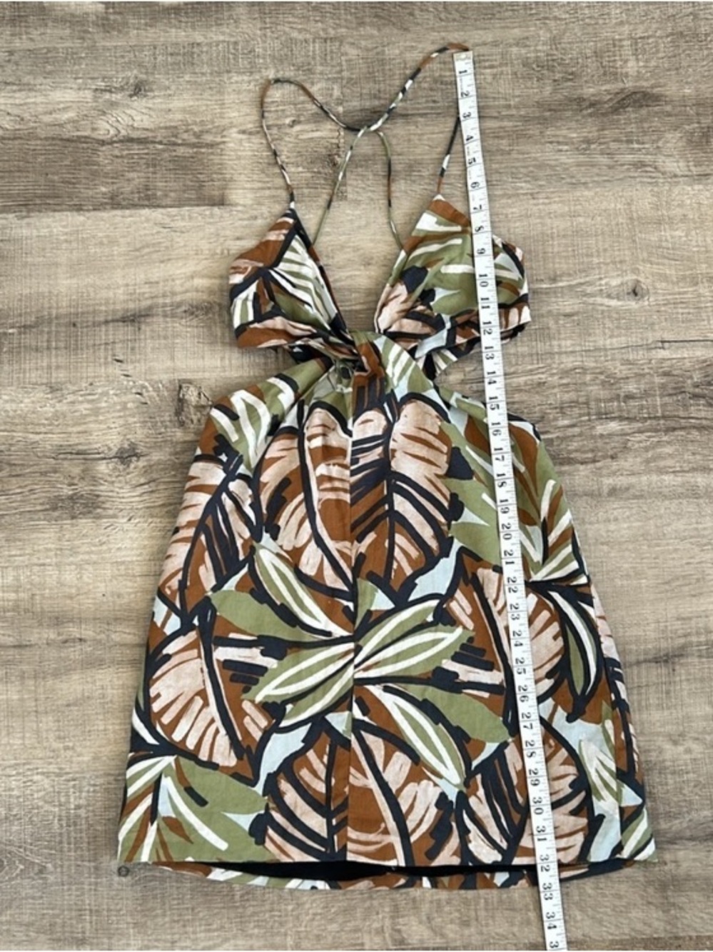 H&M Green & Brown Tropical Leaf Mini Dress